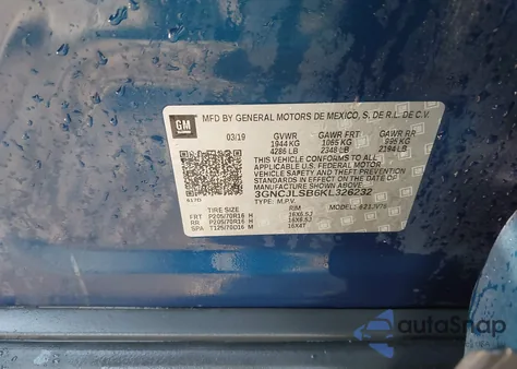 2019 Chevrolet Trax Lt from USA, damaged, VIN 3GNCJLSB6KL326232